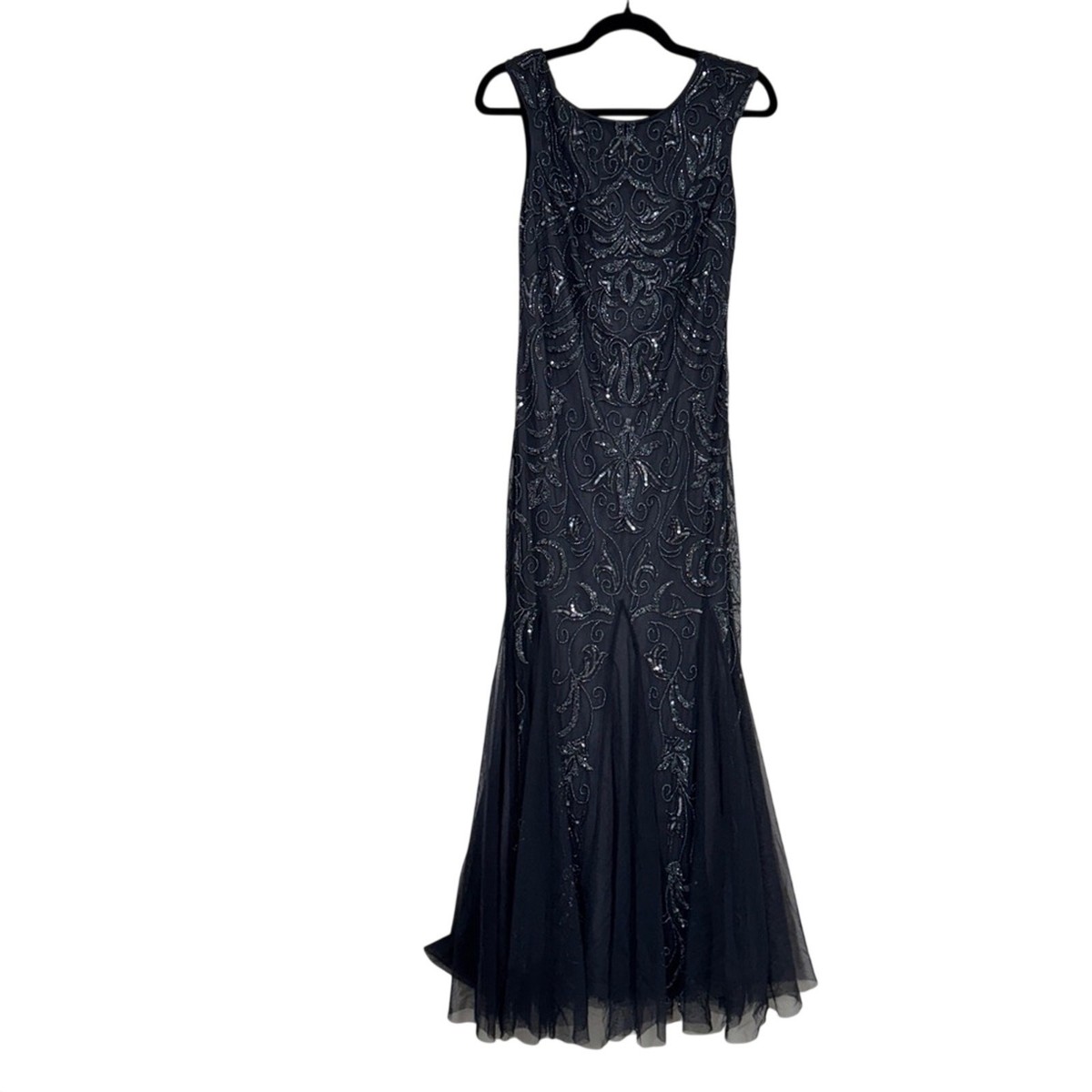 Adrianna Papell Blue Beaded Gown Womens 4P Formal Maxi Dress Box Pleat Prom  | eBay