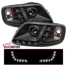 Black Projector Headlights Fits 1997-2003 Ford F150 Expedition LED Strip Lamps