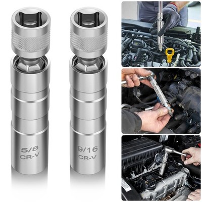 9/16'' 5/8'' Spark Plug Socket Set 360° Rotating 3/8'' Drive 12-Point Removal Tool