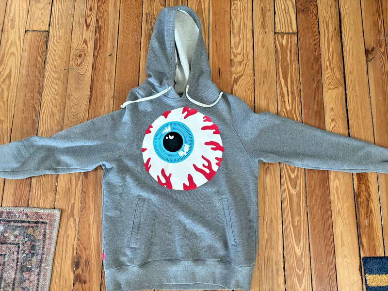 Mishka NYC Hoodie Sweatshirt Mens Small S Grey Gray Hoodie Eyeball MNWKA Hooded