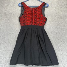 Forever 21 Baka Beauty Fit Flare Red Black Size S Embroidered Tribal Boho Dress