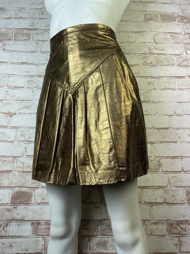 Vintage Gold Genuine Leather Handmade Short Pleated Skirt 24” Waist Sz 8 1980s - Picture 11 of 14