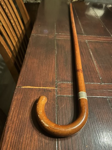 Vintage Japan Walking Cane Wooden ,Silver Metal Tip Black and White Stripe36" - Picture 7 of 8
