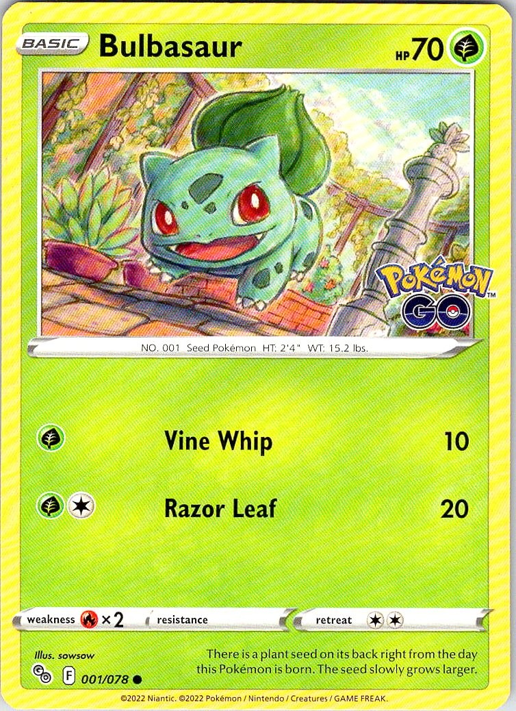 Bulbasaur Common Pokemon GO 001/078 NM
