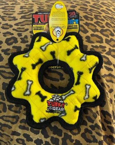 Tuffy Jr Gear Ring Yellow Bone Pattern Dog Toy by Tuffy