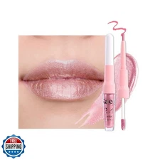 evpct Warm Pink Metallic Glitter Lip Liner and Lipstick Combo Set Long Lastin