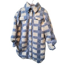 Lulus Blue Plaid Sherpa Overshirt Jacket Coat...