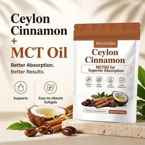 Métabolae Ceylan Capsules de cannelle MCT Huile, forte absorption, 300 Mousselines