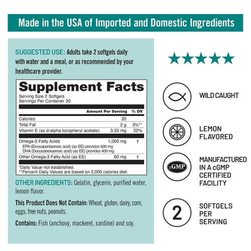 Extra-Strength Omega 3 Fish Oil Supplement - 1000mg per Serving - 600 EPA & 4... - Picture 4 of 9