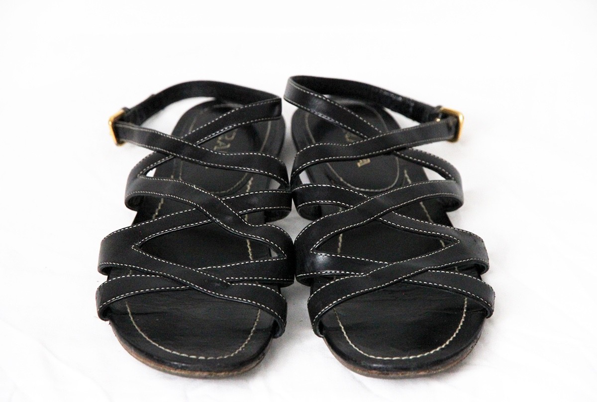 PRADA Black Leather Strap Strappy Flats Sandals – Size 37 US 7 thumbnail 5