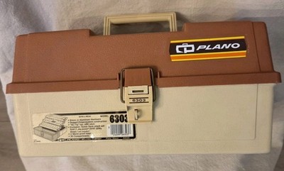 Vintage Plano 6303 Tackle Box 3-Tray Cantilever Fishing Craft Sewing Storage Tan