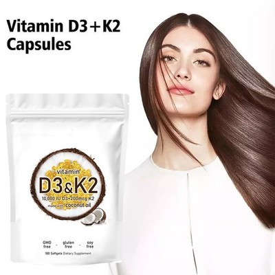 Vitamin D3 K2 Supplement Softgels 180 Virgin Extra Strength Coconut Oil Softgels