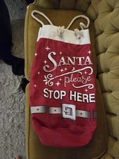 "Santa Please Stop Here Fabric Santa Sack Red Jumbo Gift Bag - 27 x 22"