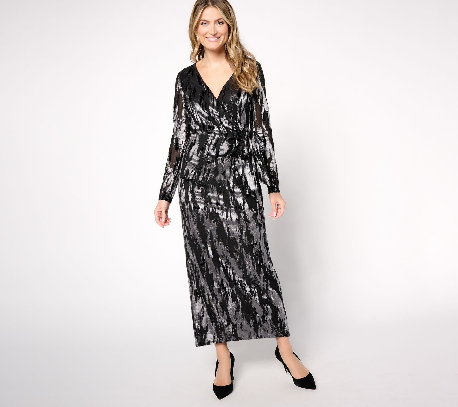 Dennis Basso Women's Petite Dress 16P Burnout Evening Gown Black A672993