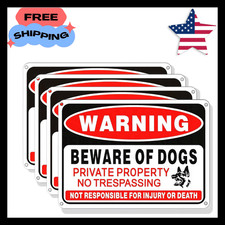 4 Pack Beware of Dog Sign Private Property No Trespassing Dog Warning Signs