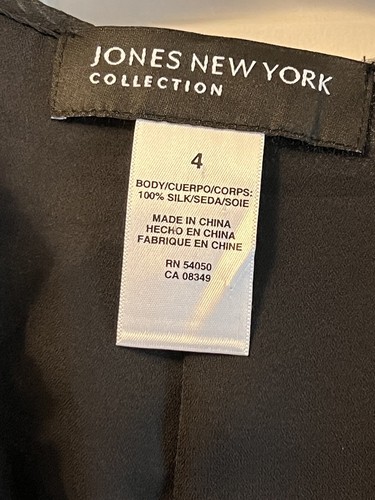 Jones New York Womens Short Sleeve Black & Gray Silk Floral Blouse SZ 4 - Picture 2 of 3