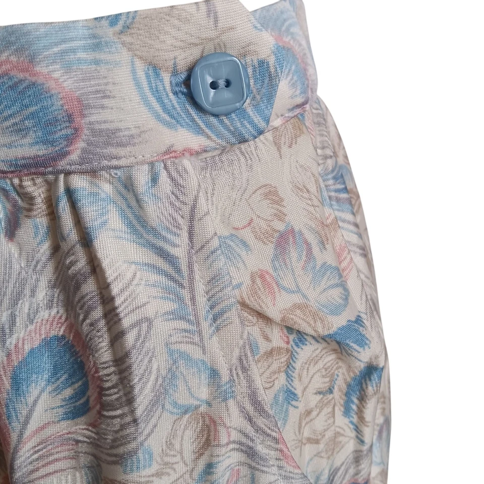 Falda 1OF1 27" 27W Vintage Estampado Pluma de Pavo Real Hasta la Rodilla Bolsillos Laterales Años 70 Foto 3 de 4