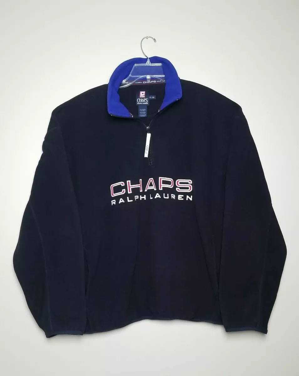 Vintage Chaps Ralph Lauren Spell Out 1 4 Zip Pullover Blue Fleece Mens Size XL