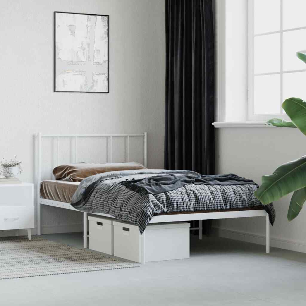 Metal Bed Frame with Headboard White 80x200 cm vidaXL