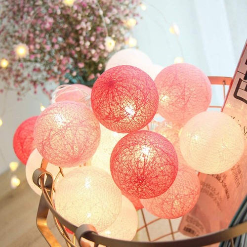 Pink Cotton Ball String Light 3M 20LED Pink/White Ball Battery Indoor Decor Girl - Picture 14 of 21