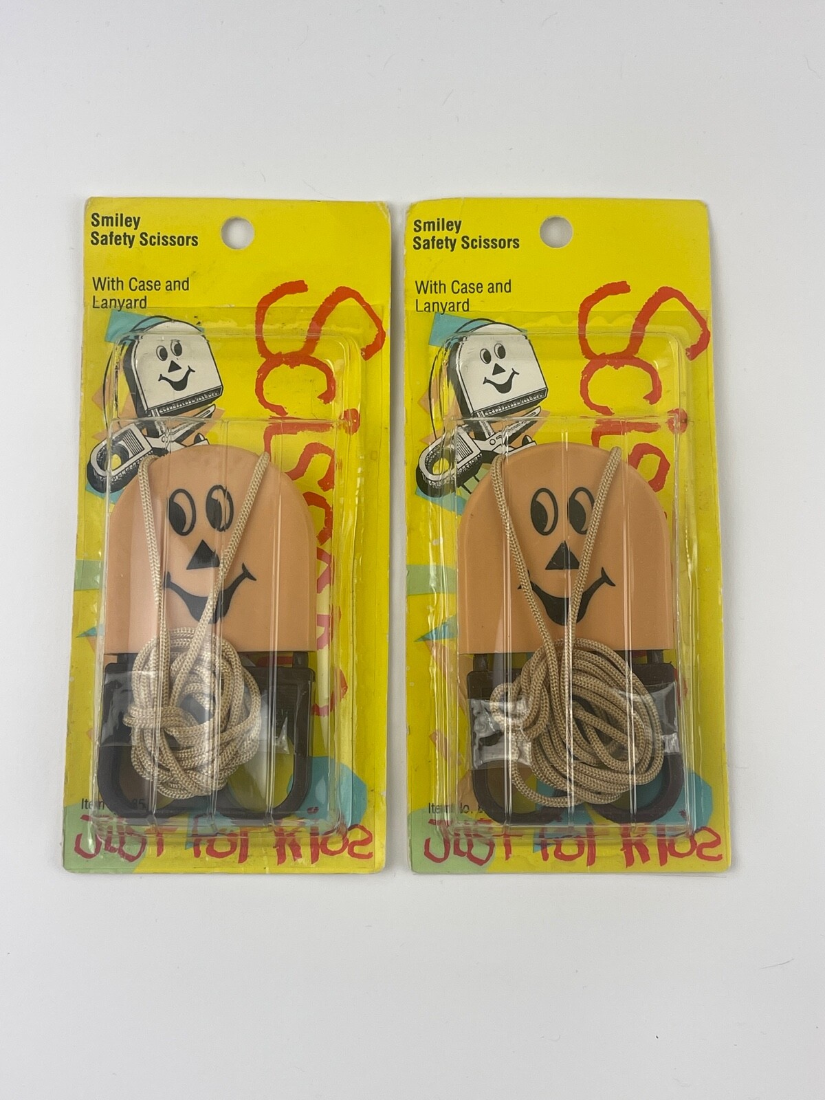 2 Smiley Safety Scissors Vintage with Case & Lanyard Just For Kids