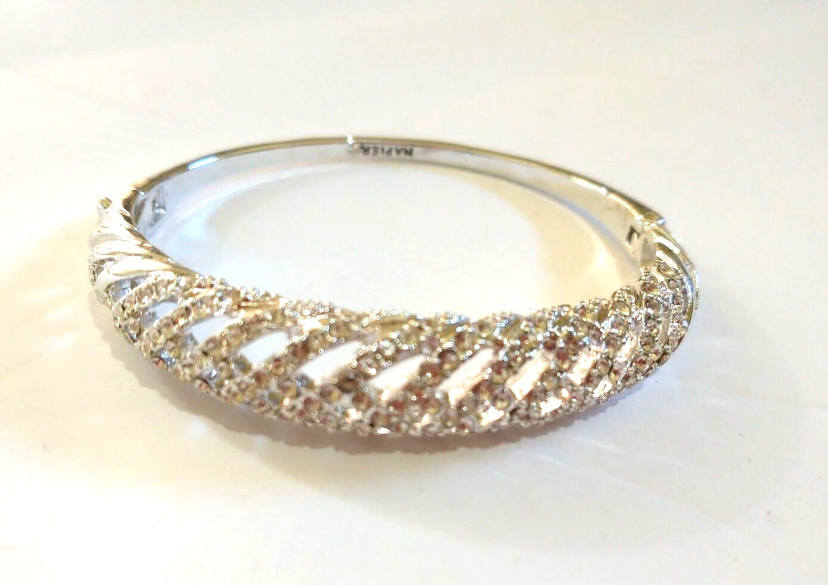 Napier Silver Tone Box Cuff Layering Crystal Silhouette Bracelet