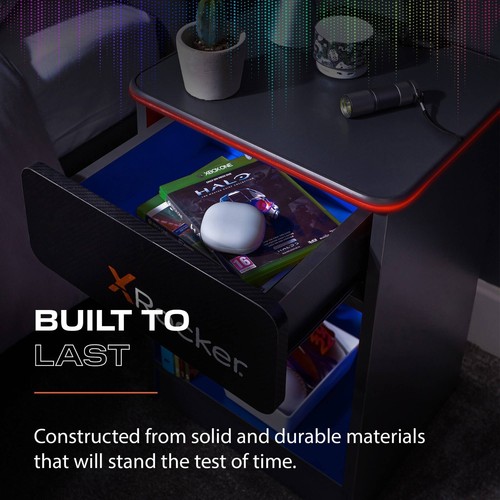 X ROCKER Carbon-Tek RGB Bedside Table Drawer with Wireless Charging - BLUE - Picture 4 of 9