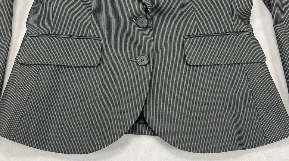 Новый с Ярлыками New York & Co эластичной серый в полоску с подкладкой Blazer куртка 2 пуговицы женщин 6 - Изображение 3 из 4