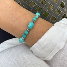 Kingman Arizona USA Blue Turquoise Pattern Bracelet, 8x11mm Large Nugget Beads