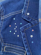 Gitano Denim Jean Jacket Stars Bedazzled Sparkle Women Sz S Dark Blue New!