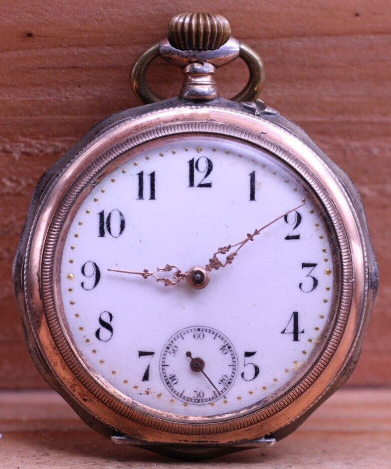 800 SILVER GALONNE ANTIQUE MEN'S POCKET WATCH 48.5mm RUNS (ID) eBay