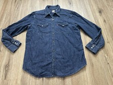 Vintage Levi s Standard Western Pearl Button Denim Jean Long Sleeve Shirt Size L