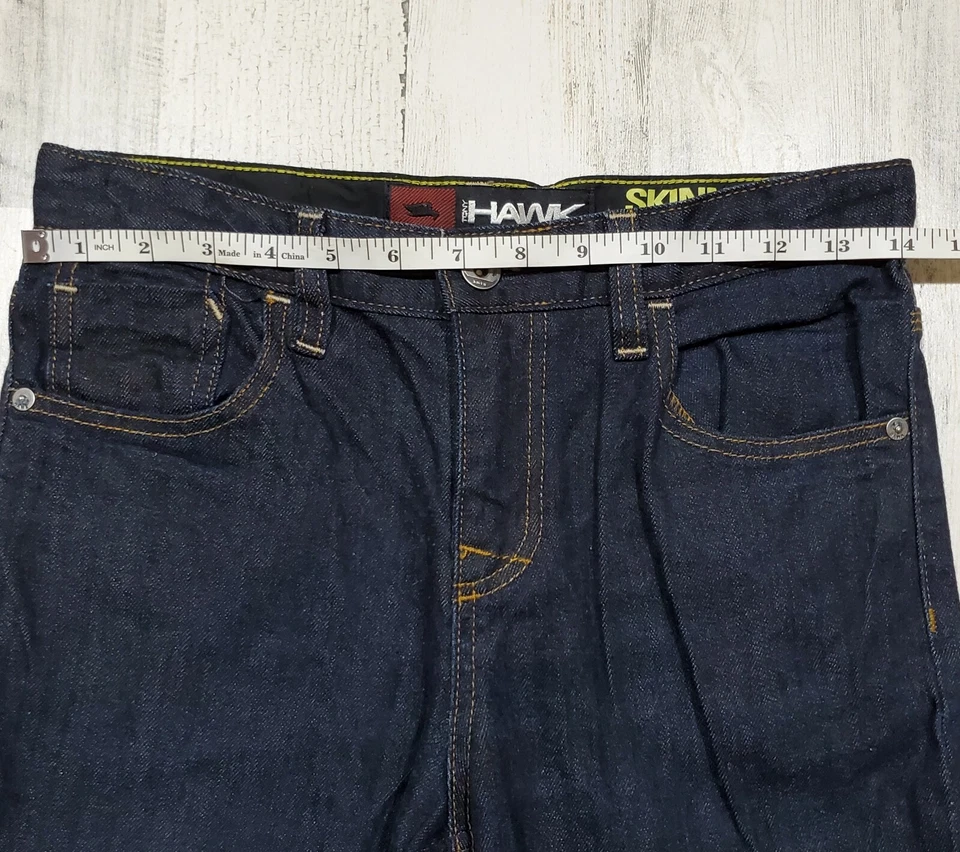 Pantalones de mezclilla skater ajustados holgados Tony Hawk para niños talla 12 flexibles lavado oscuro bolsillos con botones Foto 4 de 4