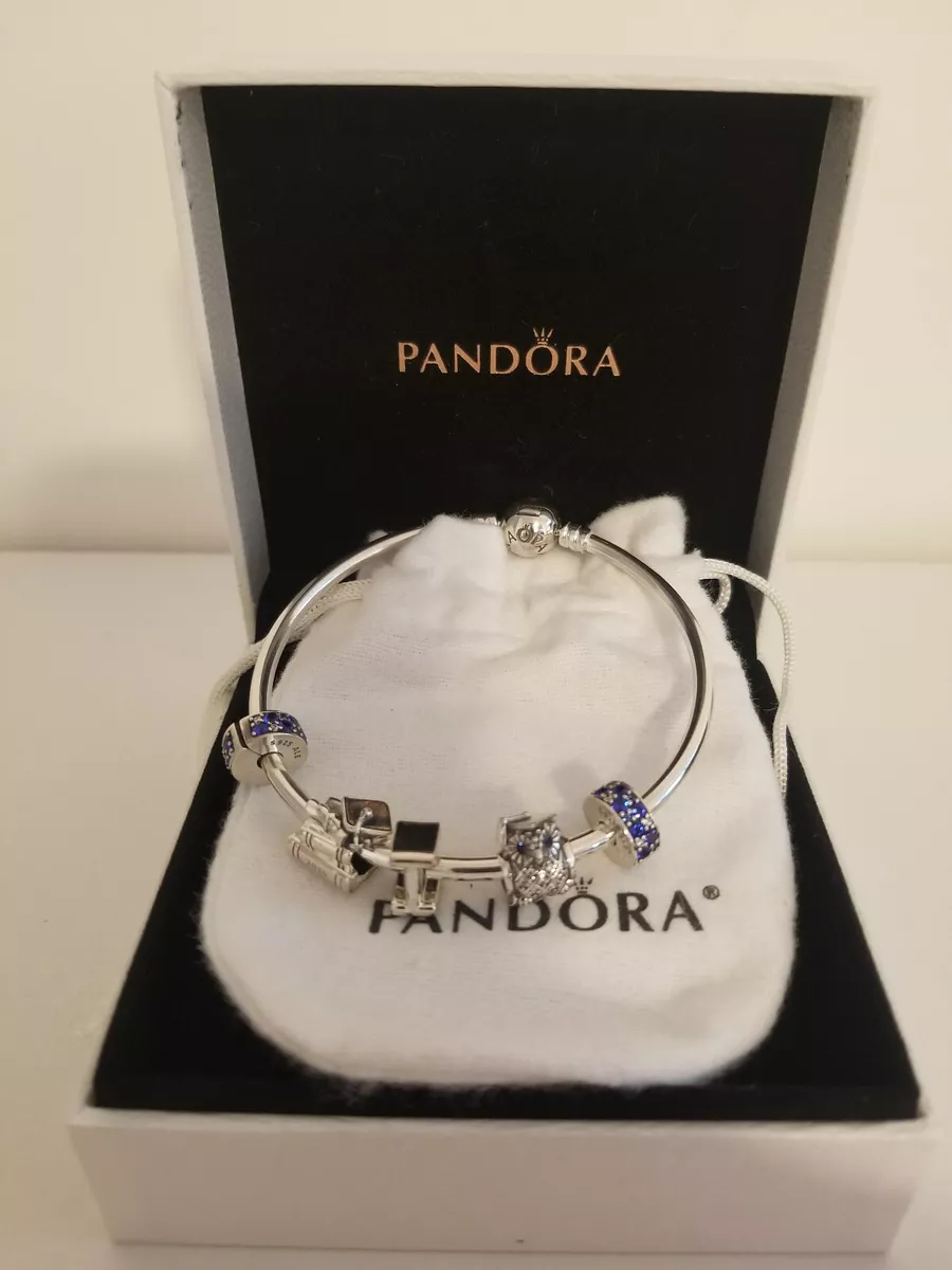 Pandora Moments Bangle Silver Ball Charm Bracelet With Authentic Charms