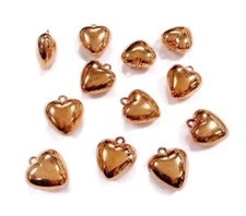 12 VINTAGE COPPER COATED ACRYLIC 21x20mm PUFFED HEART SMOOTH CHARM PENDANTS 1826
