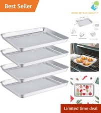 Healthy & Heavy Duty Toaster Oven Pan Set - 4 Stainless Steel Trays 10.5'' x 8''