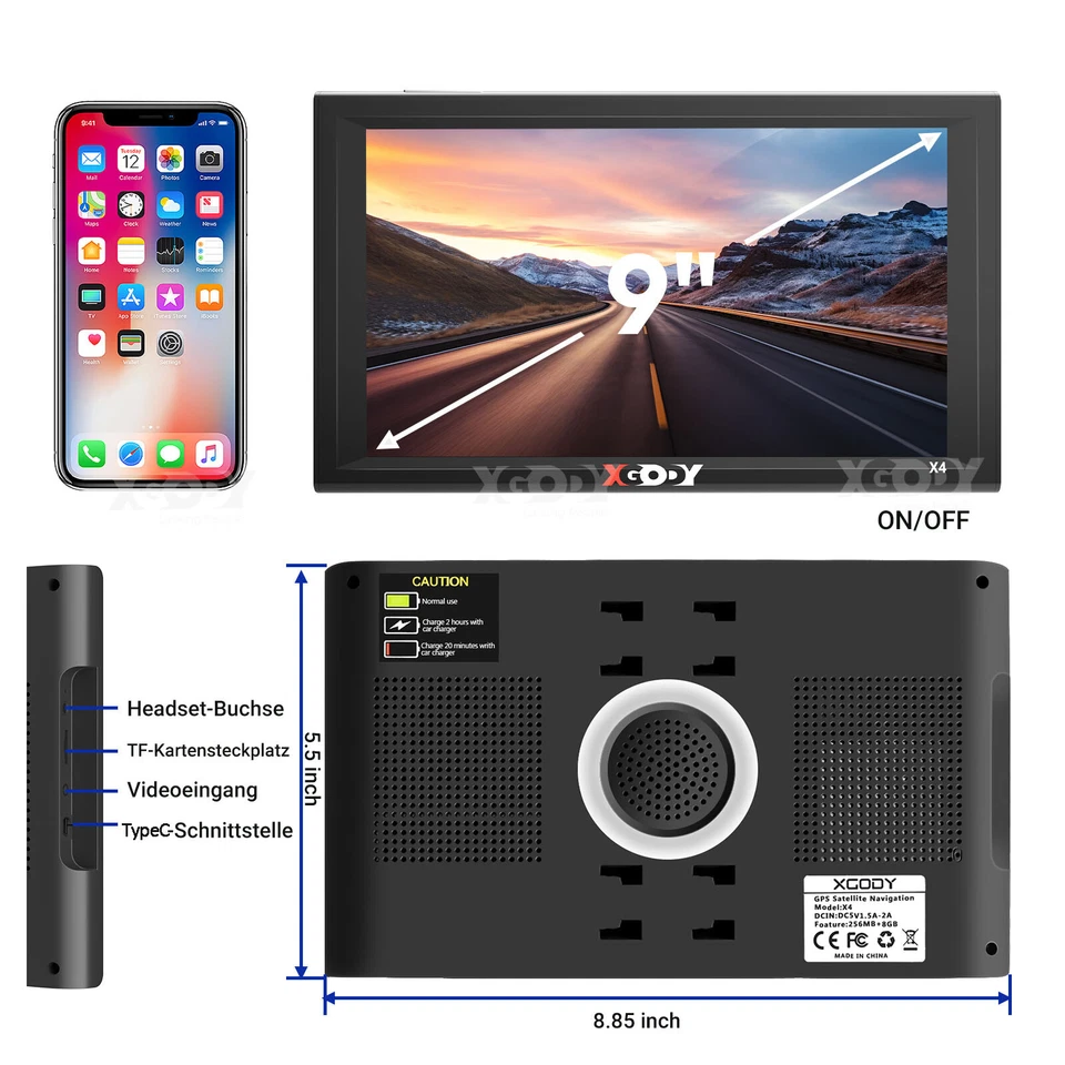 XGODY 9'' Zoll Navigationsgerät Für LKW PKW BUS Navi Navigation GPS POI Blitzer - Bild 2 von 4