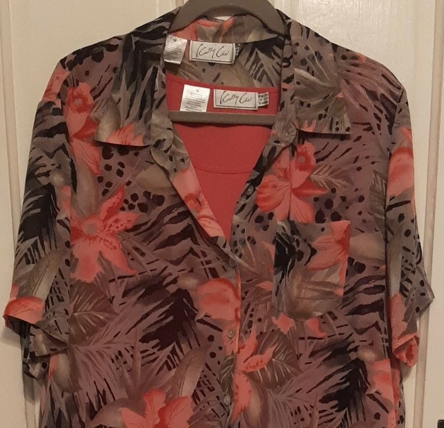 Гавайская блузка и майка Kathy Che размер 16 2 штуки коралл - Изображение 2 из 4