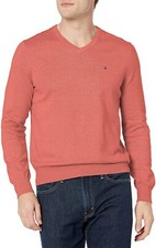 Mens Tommy Hilfiger Sweater Long Sleeve V Neck Orange