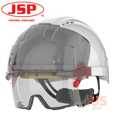 JSP EVO Vistalens weiß Schutzhelm mit integriertem Augenschutzvisier