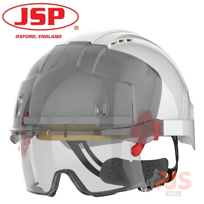 JSP EVO vistalens white safety helmet with integrated eye shield visor