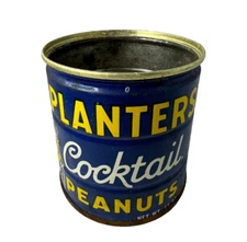Planters Cocktail Peanuts 13oz Tin Can Mr Peanut Can Vintage No Lid  - 4" Tall