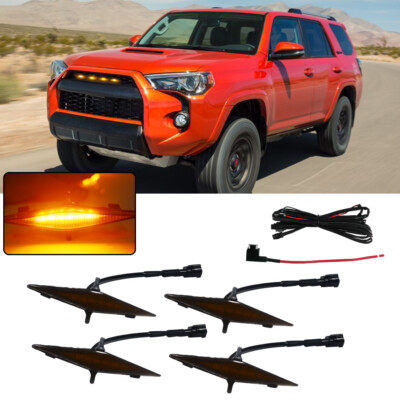 4PCS Smoked Lens Front Grille Amber LED Lights Kit For Toyota 4Runner 2014-2019