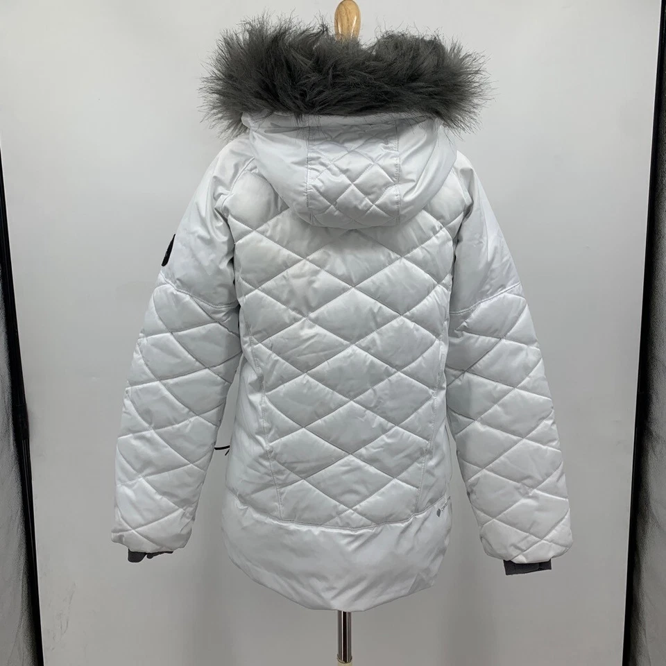 Chaqueta Obermeyer Niña L 14-16 Blanca Rellena Aislada Desmontable Piel Sintética Con Capucha Foto 3 de 4