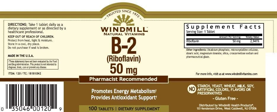 Molino de viento vitamina B-2 50 mg de riboflavina 100 CT promueve el metabolismo energético Foto 2 de 2