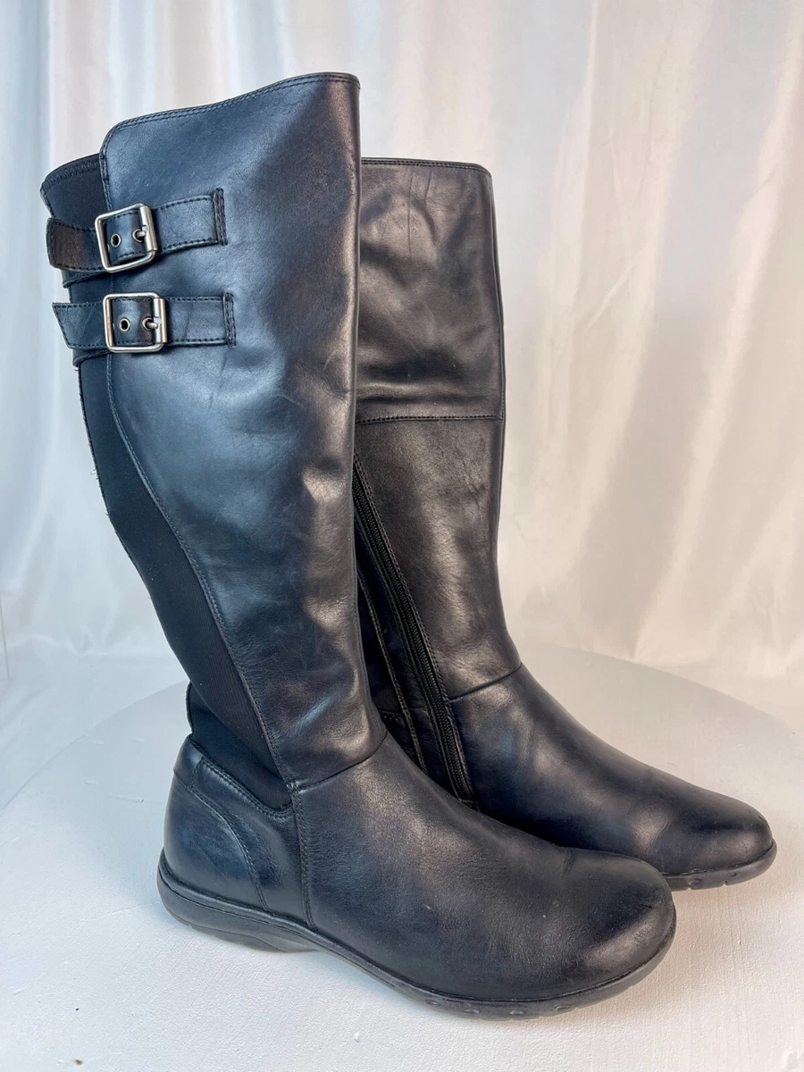 Cobb Hill Womens Peyton Tall Side Zip Buckle Riding Boot Black Leather Size 8.5M