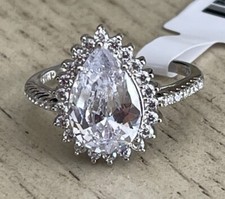 Beautiful White Zirconia Pear Shape Ring, Rhodium over Sterling Silver Size 6