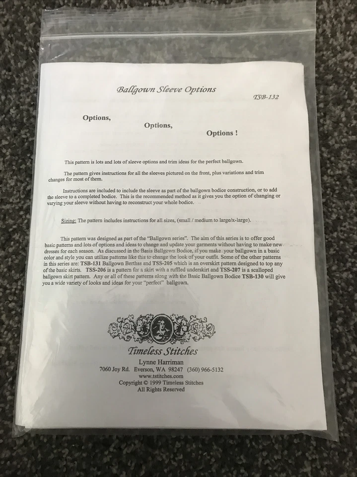 Civil War Style BALLGOWN SLEEVE OPTIONS Timeless Stitches  Pattern TSB-132 - Image 2 of 2