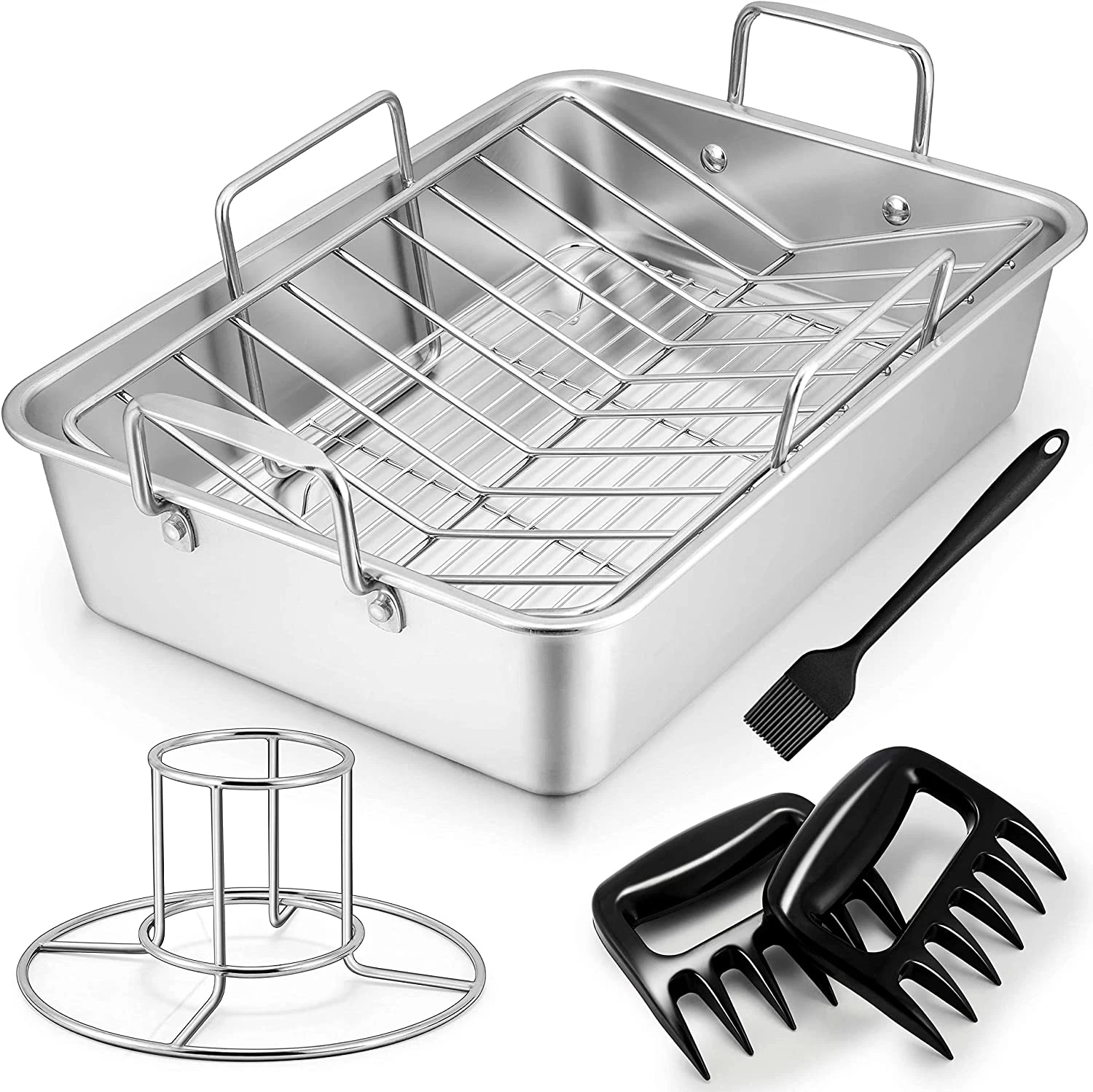 Teamfar Roasting Pan, Large Turkey Roaster Pan Stainless Steel with V Rack & Coo