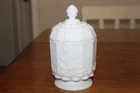 Vintage WESTMORELAND MILK GLASS Sugar / Candy Dish with Lid Paneled Grape